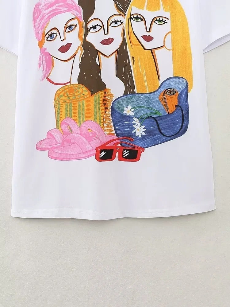 New Fashion Versatile Cartoon Versatile Printed T-shirt for Women