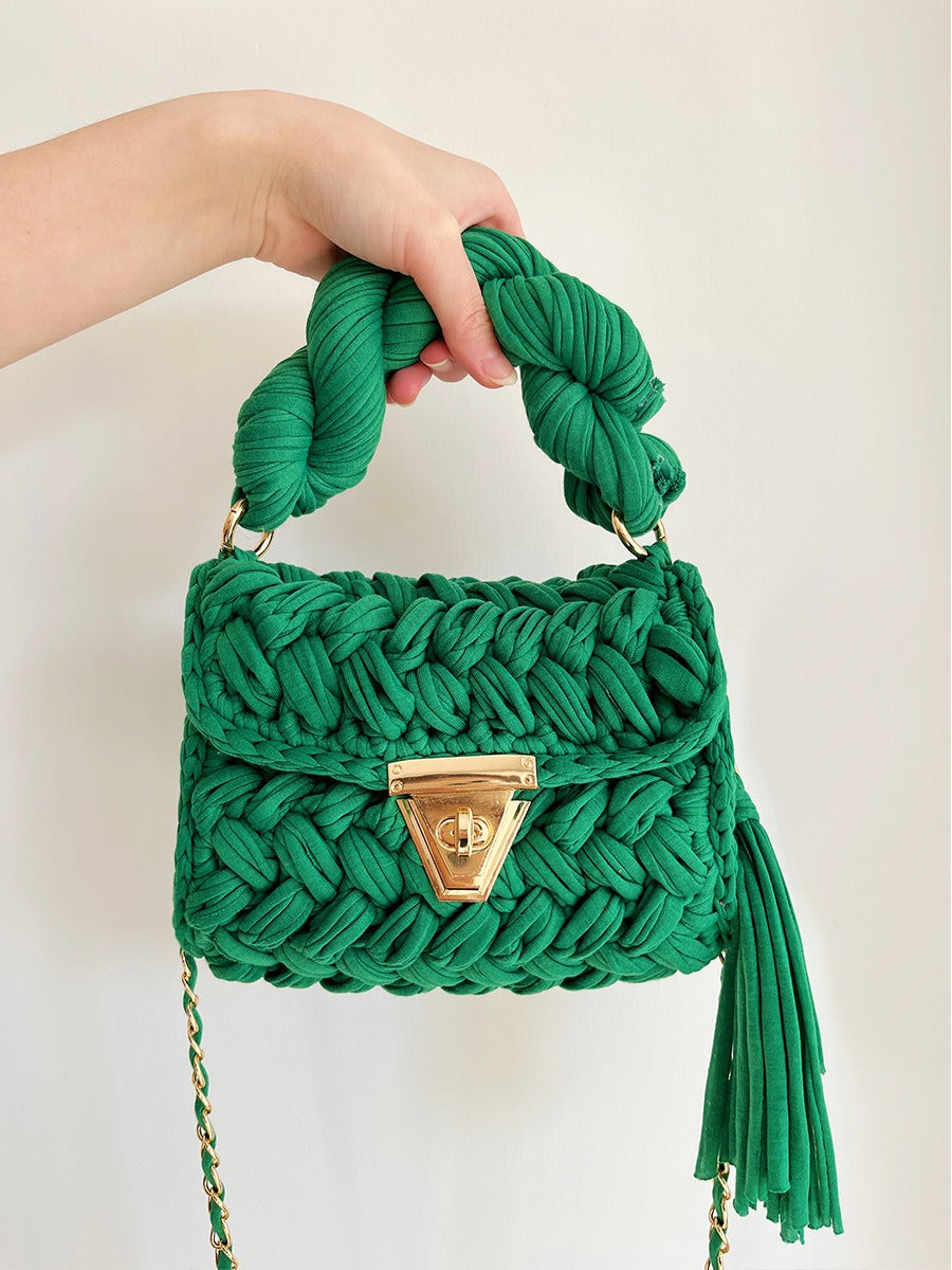 Hand woven bag crochet bag shoulder bag women's Fried Dough Twists portable tassel bag