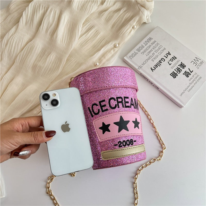 Fashionable sequin crossbody laser small round bag PU