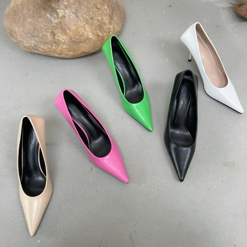 Pointed thin high heels, candy colored surface, shallow mouthed women's work shoes