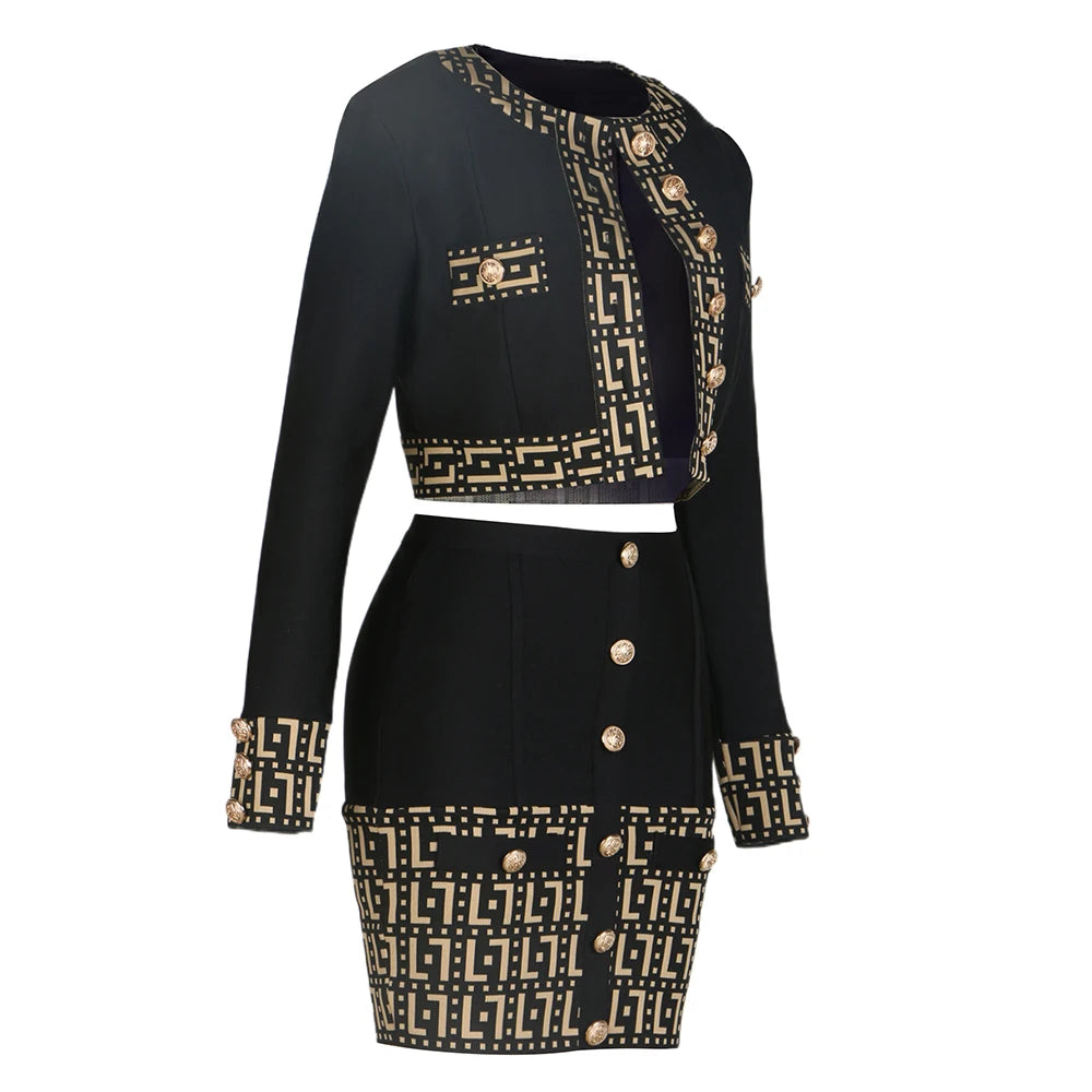 New Spring Women Long Sleeve Button Sexy Bodycon Skirts Coat Set Fashion Celebrate Bandage Women's Set High Quality