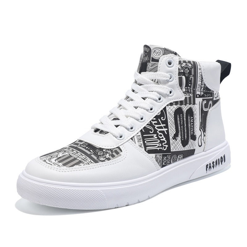 Autumn New Trendy Men's Shoes Personalized Graffiti High Top Men's Shoes Casual Four Seasons Student Sports Board Shoes Men's Tr