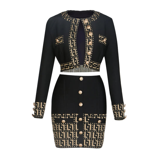 New Spring Women Long Sleeve Button Sexy Bodycon Skirts Coat Set Fashion Celebrate Bandage Women's Set High Quality