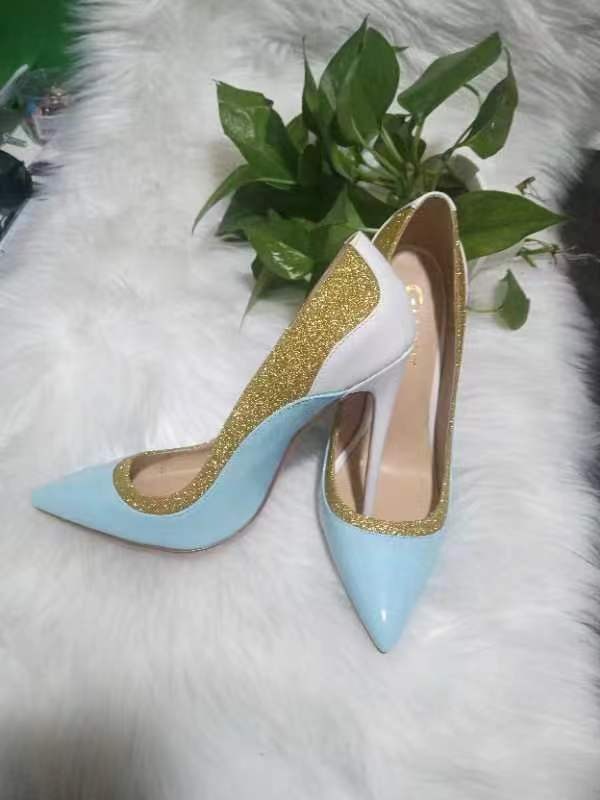 Color blocking sky blue high heels fashion shoes