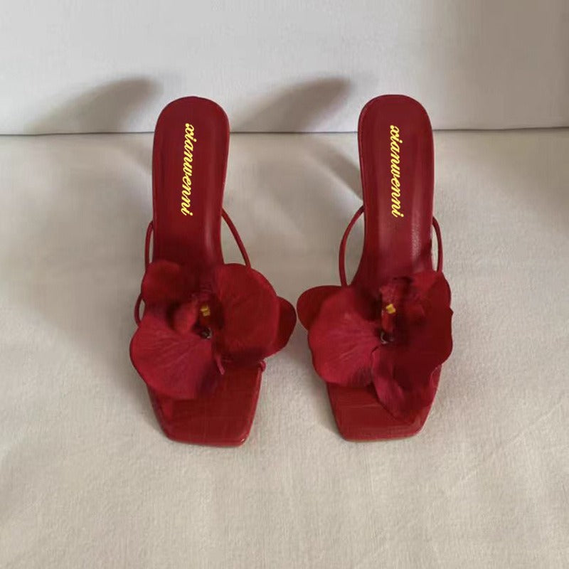 Flower toe high heels slippers, summer dress matching, wearing high heels sandals