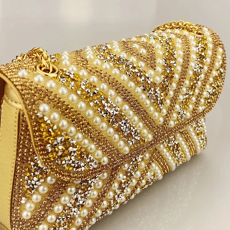 Water Diamond Underarm Handheld Bag with Inlaid Diamond Color Diamond Chain