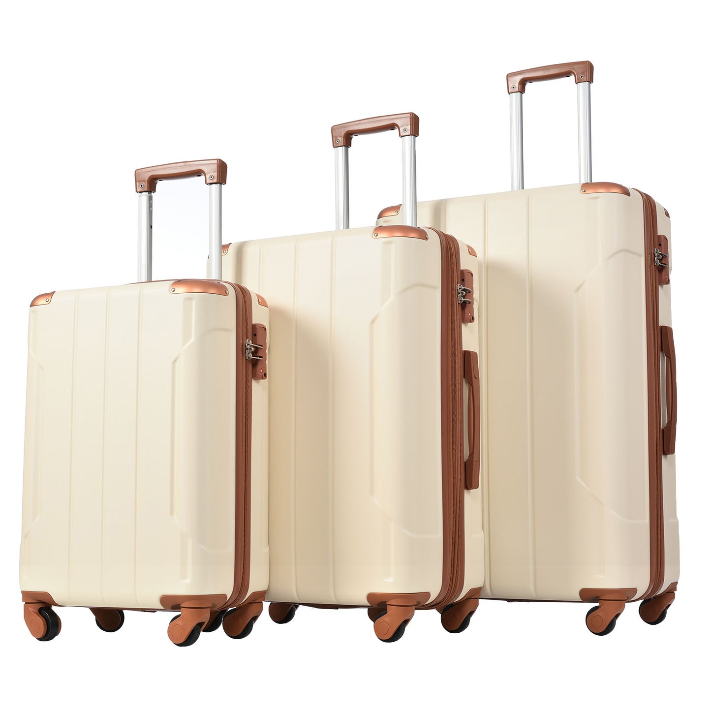 Hardshell Luggage Sets 3 Pcs Spinner Suitcase with TSA Lock Lightweight 20''24''28'' Brown white + ABS