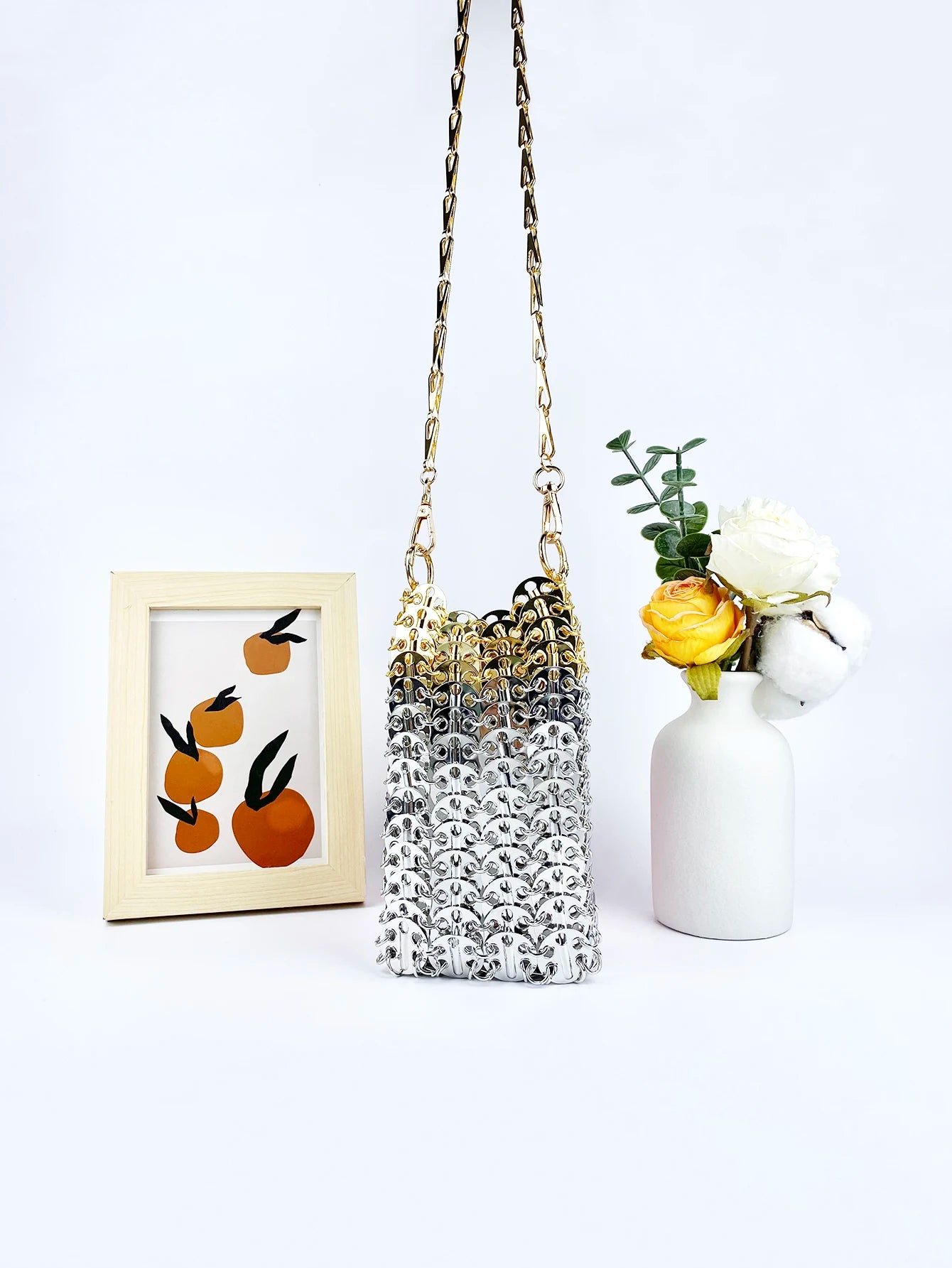 Niche Design Immortal Bag Netizens New Handmade Woven Metal Sequin Chain Mobile Phone One Shoulder Crossbody Small Bag