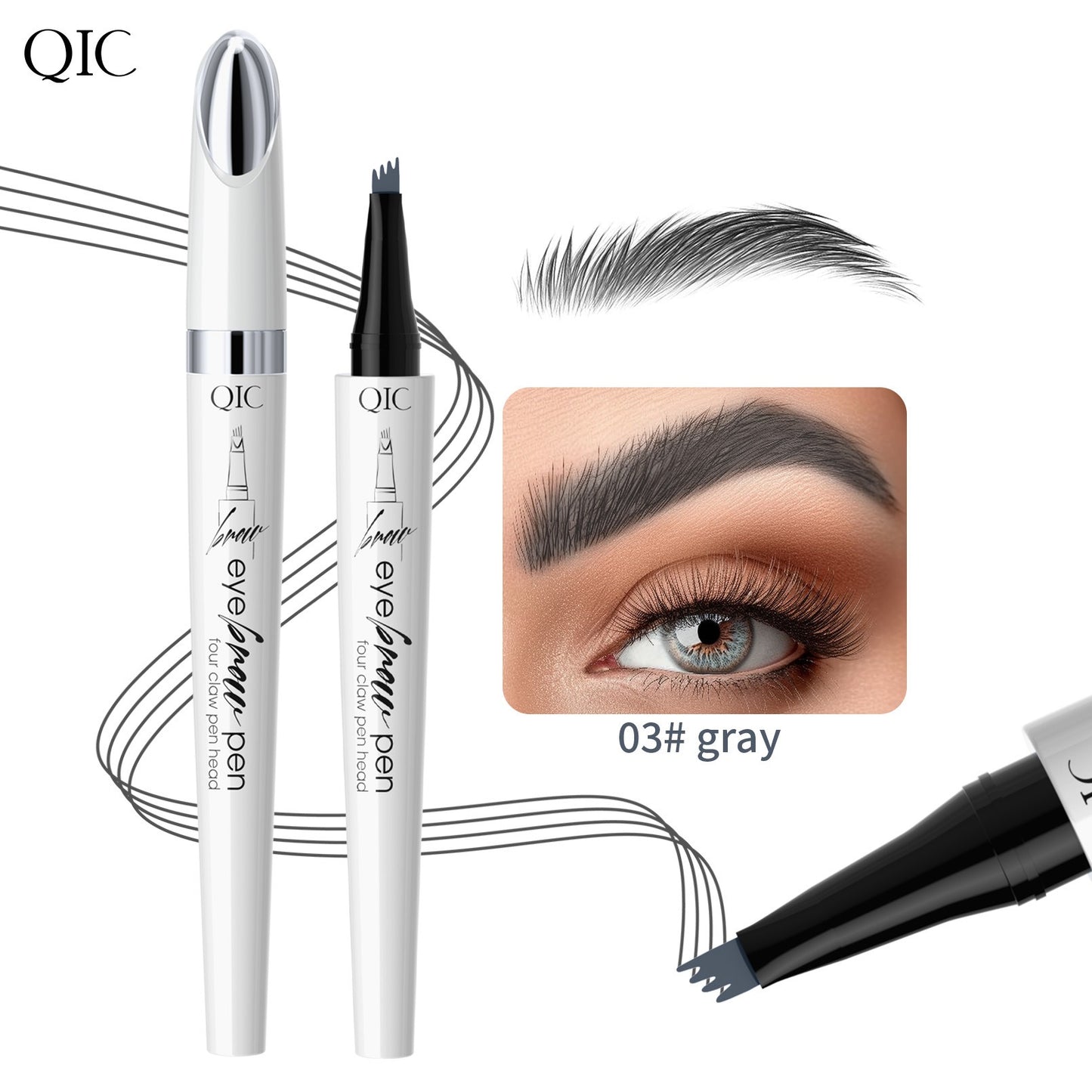 QIC ceramic white liquid four-claw eyebrow pencil wild eyebrow waterproof non-smudge four-head forked eyebrow pencil