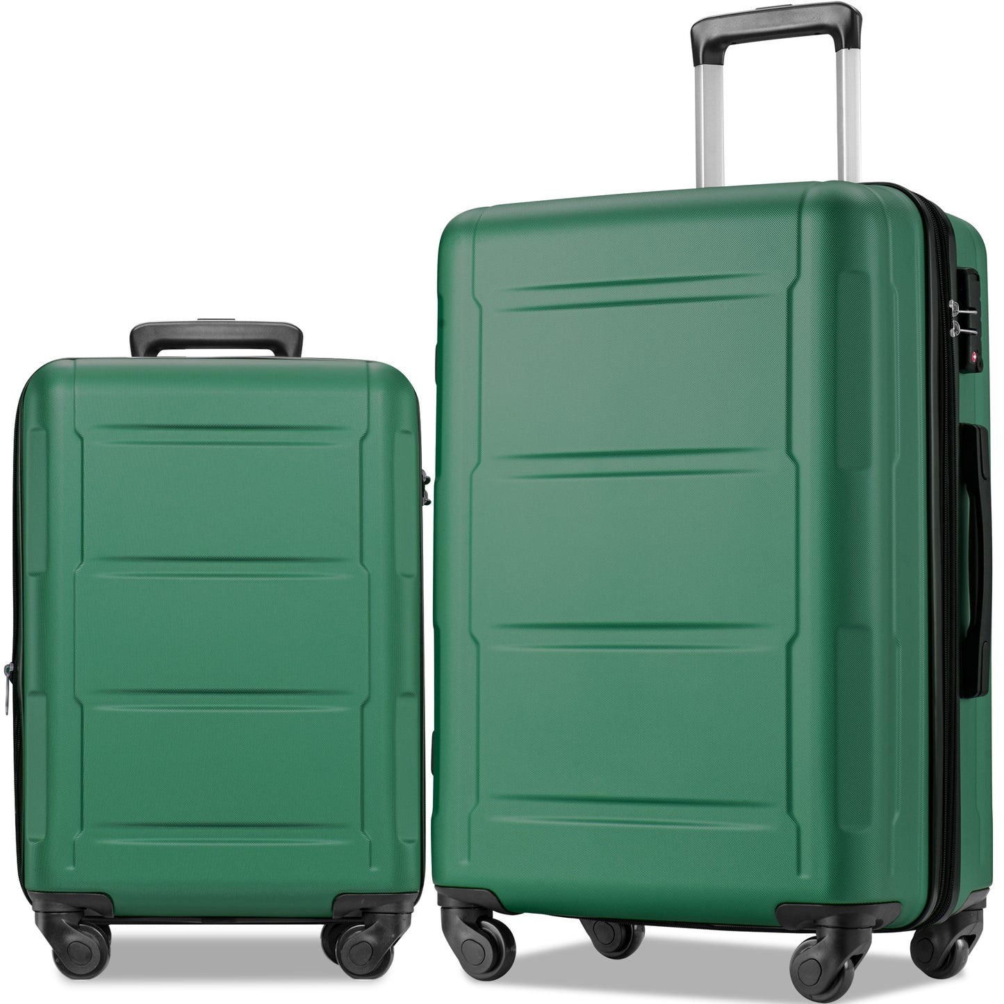 Expanable Spinner Wheel 2 Piece Luggage Set ABS Lightweight Suitcase with TSA Lock 20inch+28inch Green + Plastic