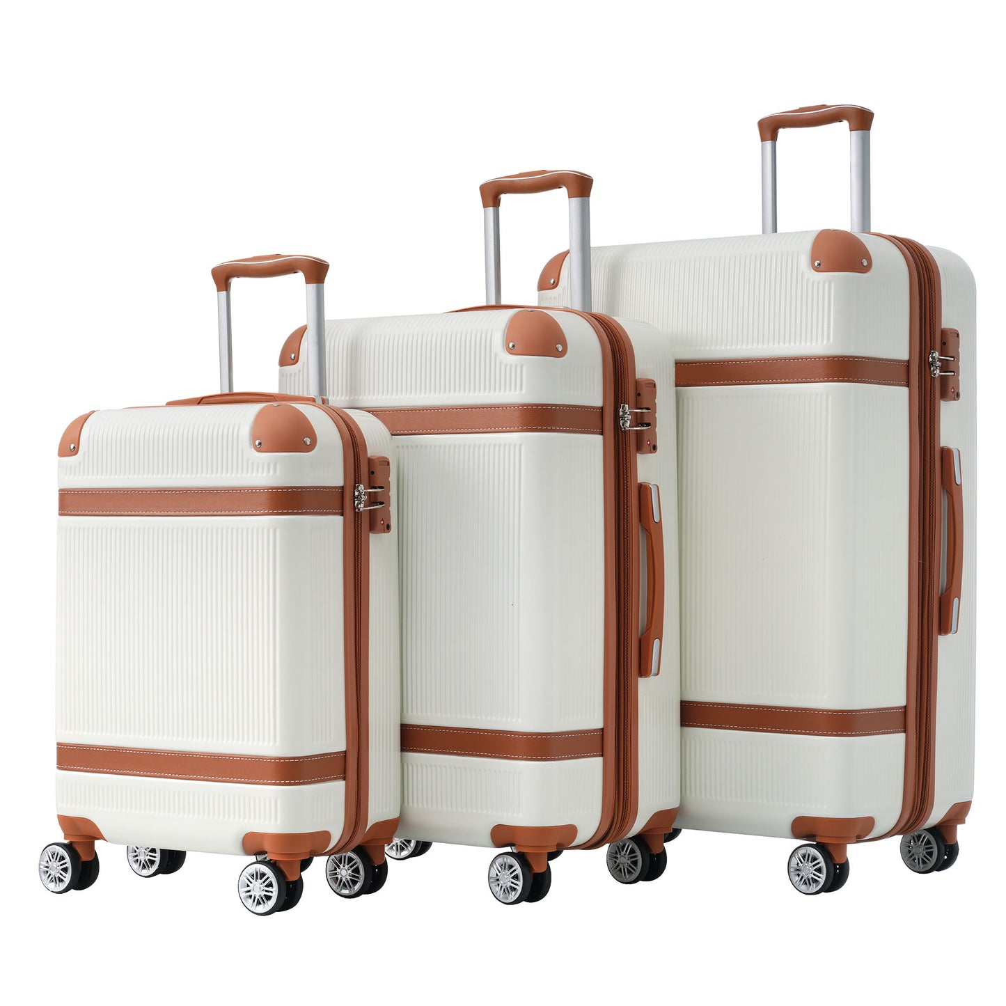 Hardshell Luggage Sets 3 Piece double spinner 8 wheels Suitcase with TSA Lock Lightweight 20''24''28'' White + ABS