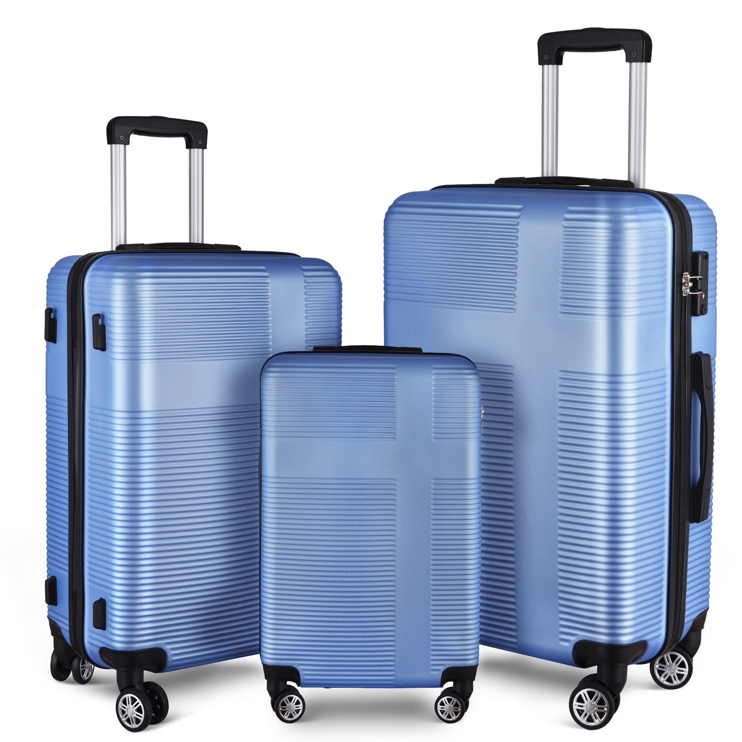 3 Piece Luggage with TSA Lock ABS, Durable Luggage Set, Spinner Wheels Cross Stripe Luggage Sets 20in/24in /28in Light Blue