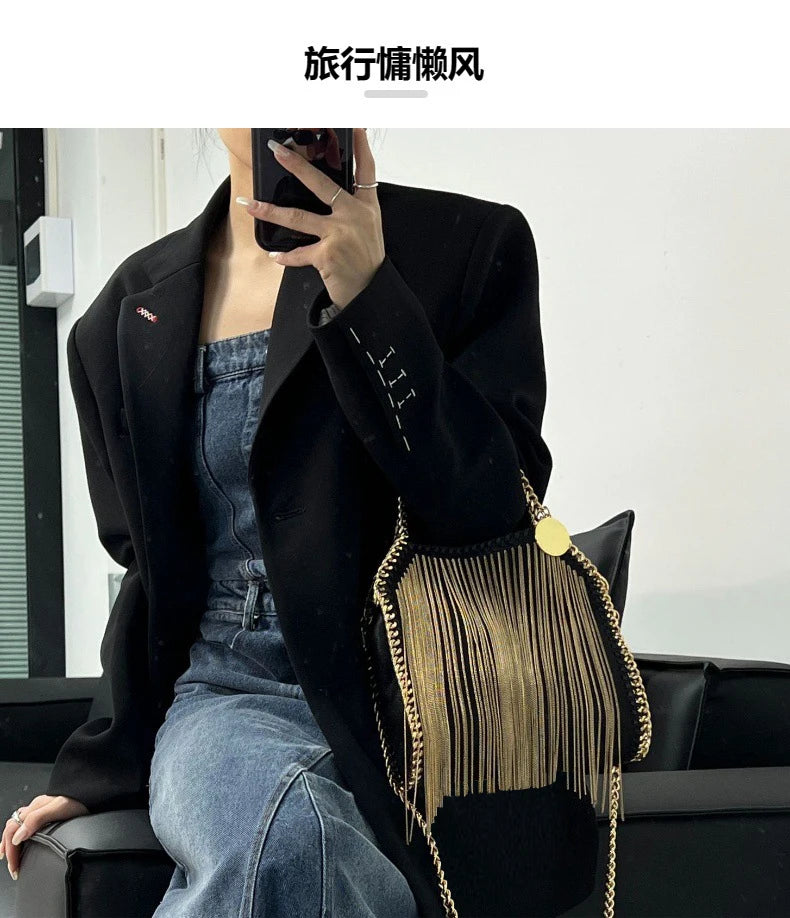 Brand Designer Fashion Trend Handbag One Shoulder Crossbody Tassel Chain  Messenger Dinner Bags for Women