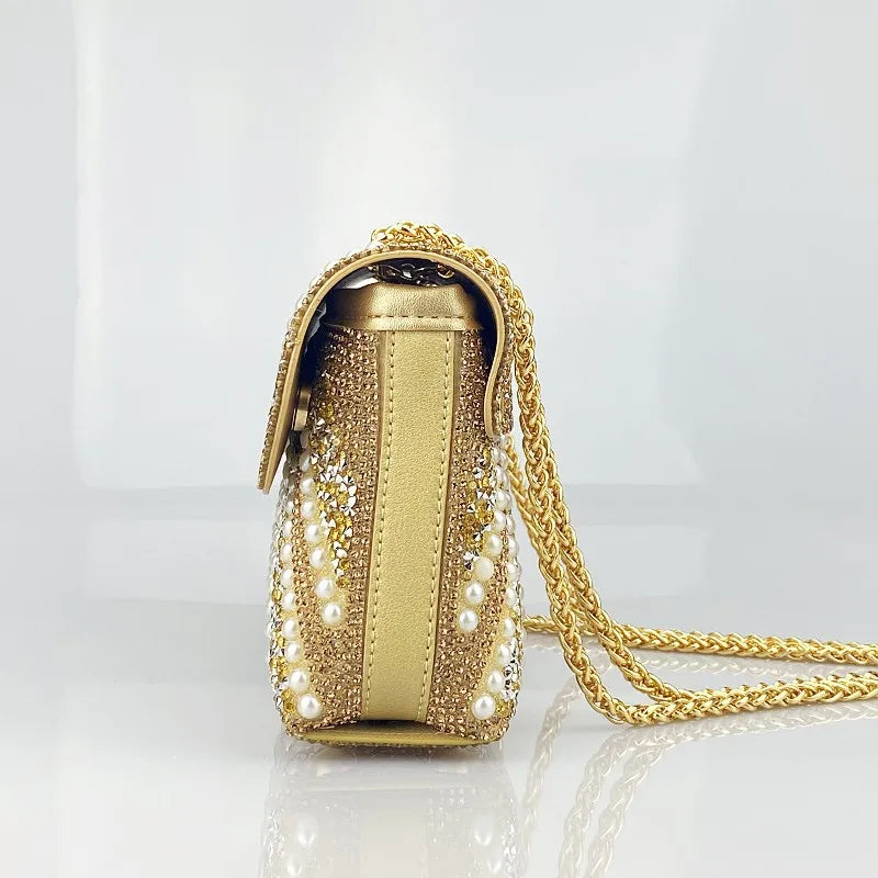 Water Diamond Underarm Handheld Bag with Inlaid Diamond Color Diamond Chain