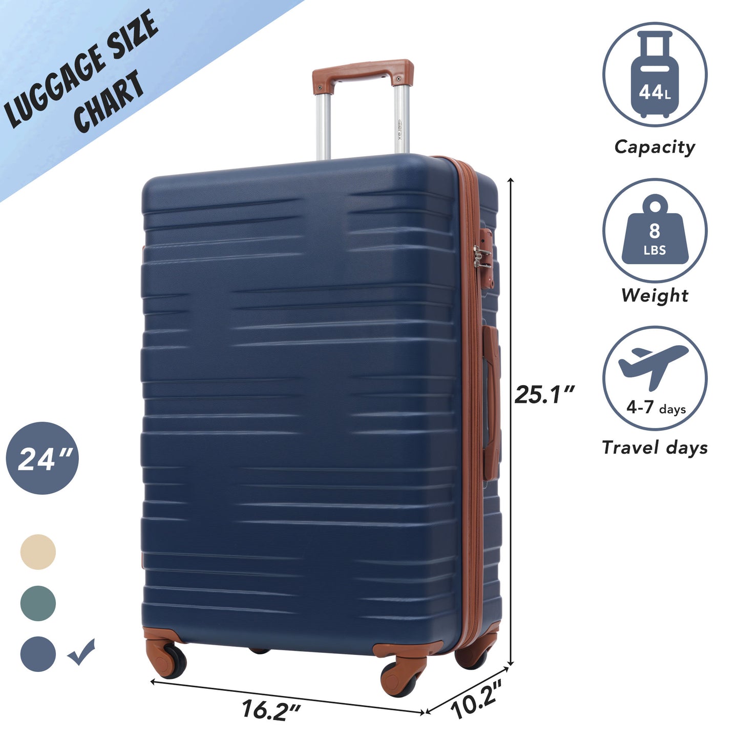 Merax Luggage with TSA Lock Spinner Wheels Hardside Expandable Luggage Travel Suitcase Carry on Luggage ABS 24"Blue+Brown