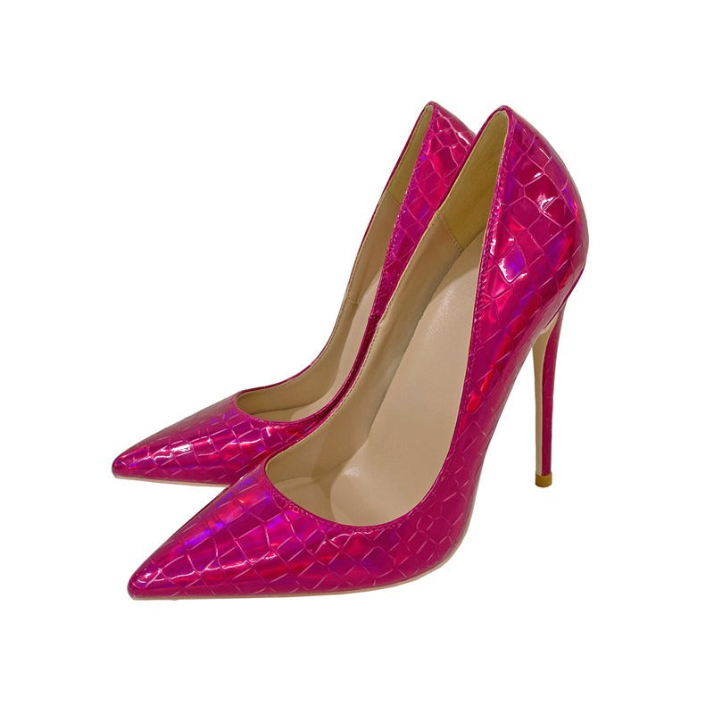 Colorful stone patterned high heels, pointed toe thin heels, shallow cut single shoes