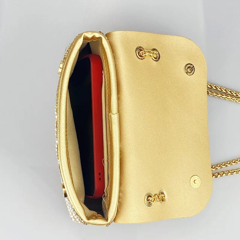 Water Diamond Underarm Handheld Bag with Inlaid Diamond Color Diamond Chain