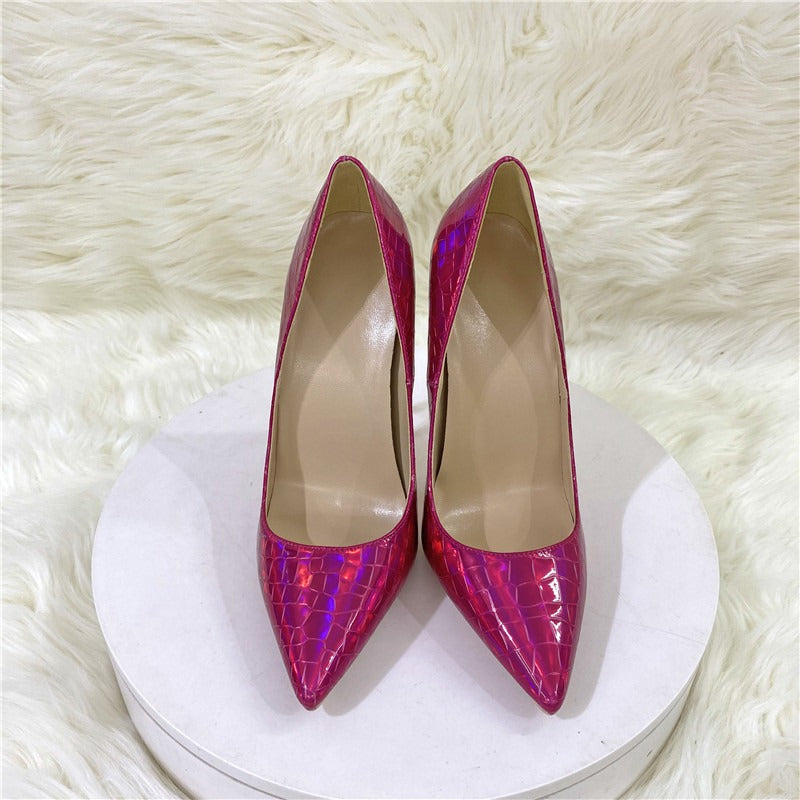 Colorful stone patterned high heels, pointed toe thin heels, shallow cut single shoes